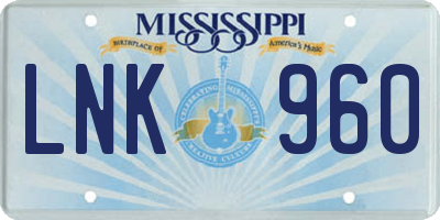 MS license plate LNK960