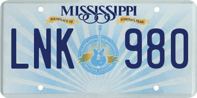 MS license plate LNK980
