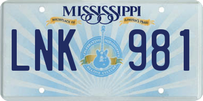 MS license plate LNK981