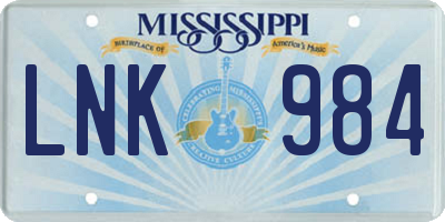 MS license plate LNK984