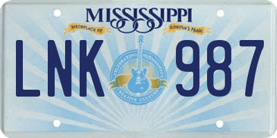 MS license plate LNK987