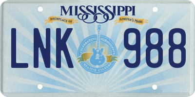 MS license plate LNK988