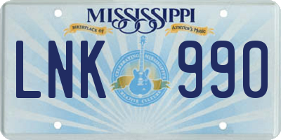 MS license plate LNK990
