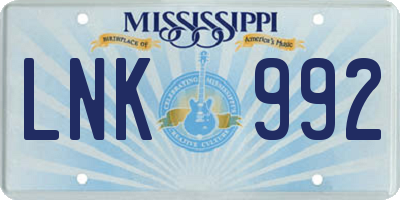MS license plate LNK992