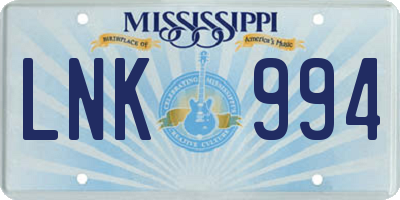 MS license plate LNK994