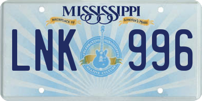 MS license plate LNK996