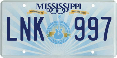MS license plate LNK997