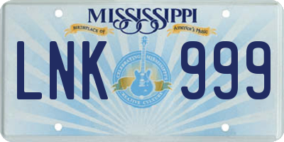MS license plate LNK999