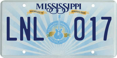 MS license plate LNL017