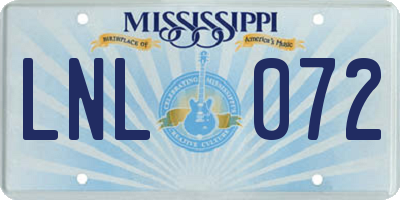 MS license plate LNL072