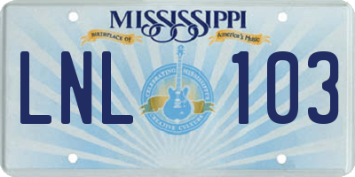 MS license plate LNL103