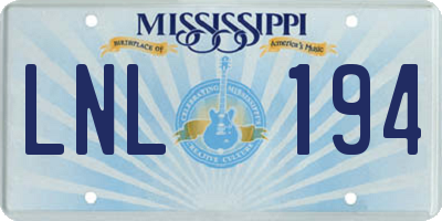 MS license plate LNL194