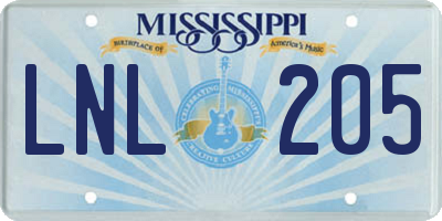 MS license plate LNL205