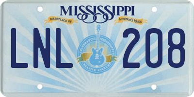 MS license plate LNL208