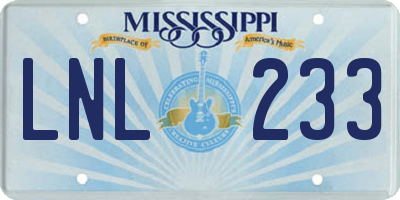 MS license plate LNL233