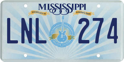 MS license plate LNL274