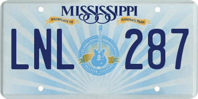 MS license plate LNL287