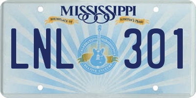 MS license plate LNL301