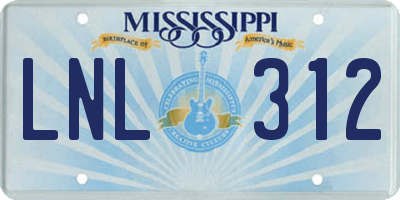 MS license plate LNL312