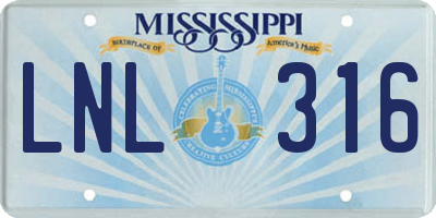 MS license plate LNL316