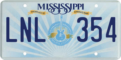 MS license plate LNL354