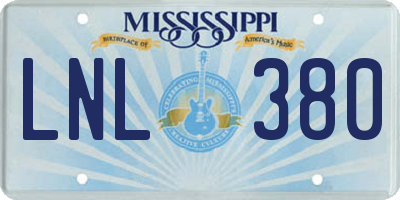 MS license plate LNL380
