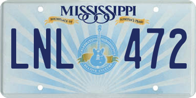 MS license plate LNL472