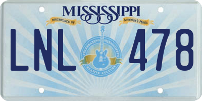 MS license plate LNL478