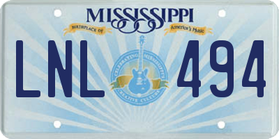 MS license plate LNL494