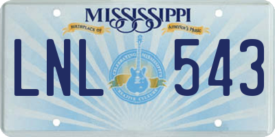 MS license plate LNL543