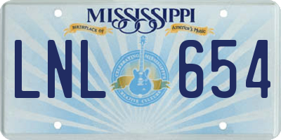 MS license plate LNL654