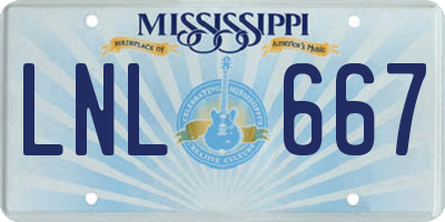 MS license plate LNL667