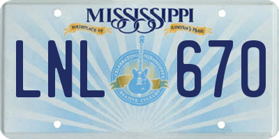 MS license plate LNL670