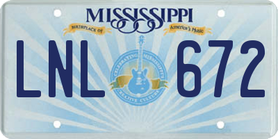 MS license plate LNL672