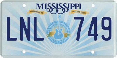 MS license plate LNL749