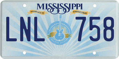 MS license plate LNL758
