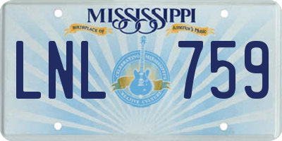 MS license plate LNL759