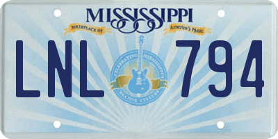 MS license plate LNL794