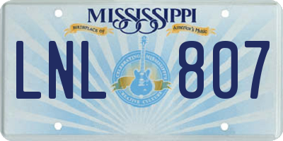 MS license plate LNL807
