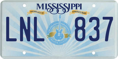 MS license plate LNL837