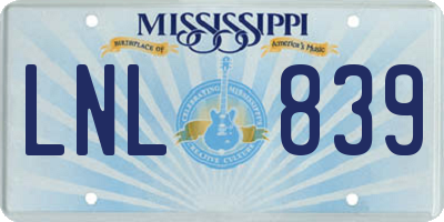 MS license plate LNL839