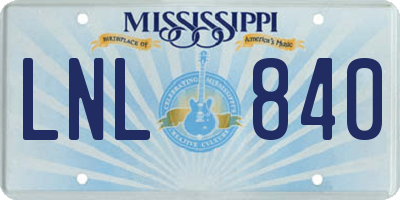 MS license plate LNL840