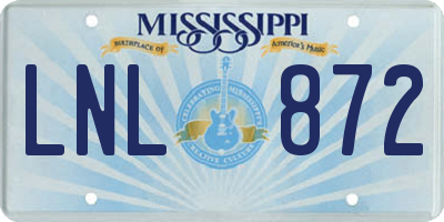 MS license plate LNL872