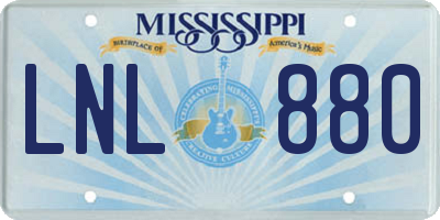 MS license plate LNL880