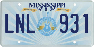 MS license plate LNL931