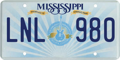 MS license plate LNL980