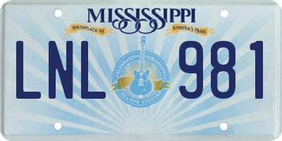 MS license plate LNL981