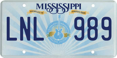 MS license plate LNL989