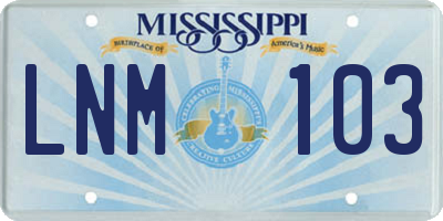 MS license plate LNM103