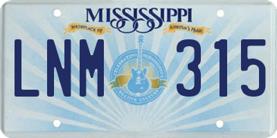 MS license plate LNM315